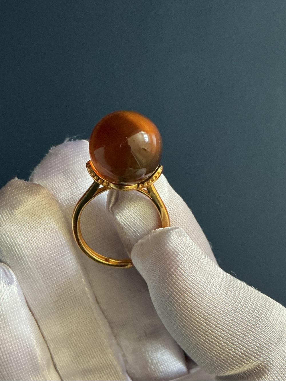 Gold-Tone Natural Amber Cocktail Ring - Women Jewelry
